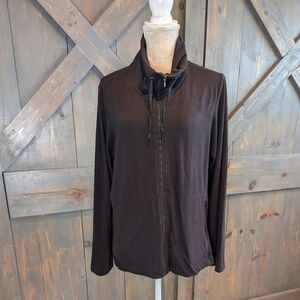 Eileen Fisher Full-Zip Sweatshirt Women's Large Brown Cotton Drawcord Mock Neck